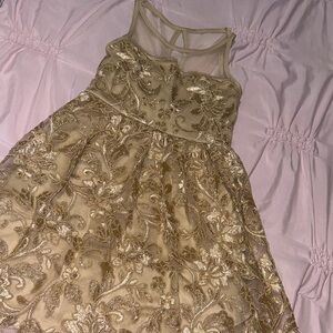 Elegant Gold Floral Kids Dress